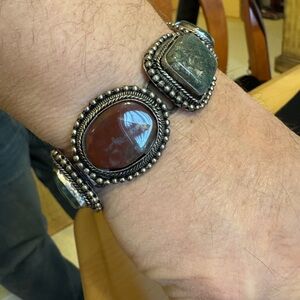 Artisan unisex handcrafted silver tone with various jasper stones bracelet